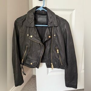 All Saints Black Leather Moto Jacket cropped size 8 US